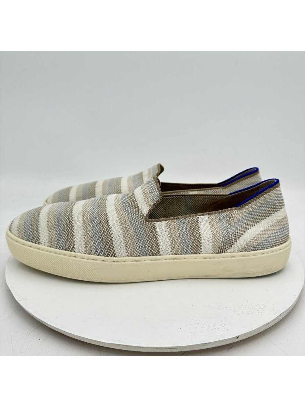 Rothys The Sneaker Women Size 12 White Gray Striped Knit Slip On Sneakers